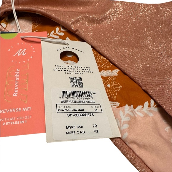 NWT Maaji Reversible Pink and Orange Bikini Bottom - Picture 6 of 6